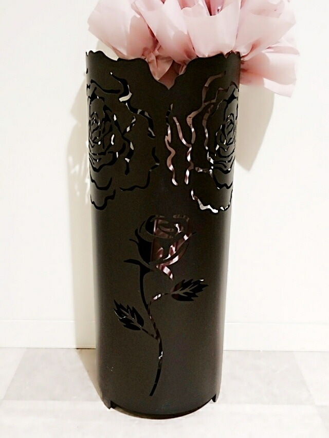 ローズアイアン傘立て　ブラック　【薔薇雑貨　姫系雑貨　プリンセス　かさたて　インテリア雑貨　収納　ガーデン　玄関】