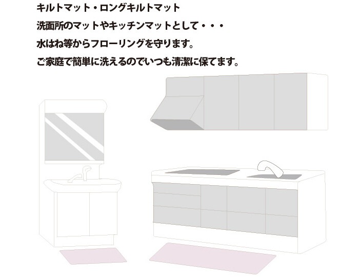 キルトフロアーマット　ローラ（約４８×８０センチ）【薔薇雑貨　ローズ　花柄　フロアマット　ラグマット　カバー　クロス　キッチンマット】