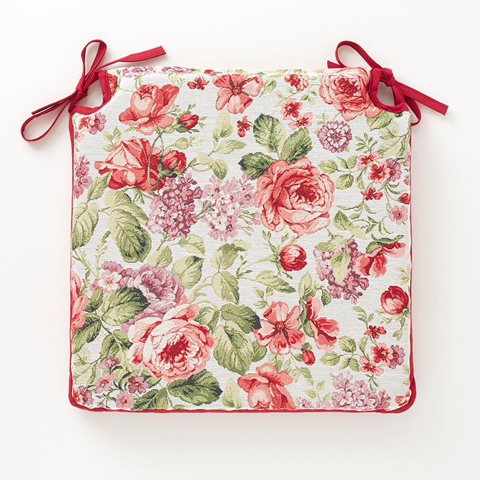 ポルトガルジャガード　シートクッション　【薔薇雑貨　ローズ雑貨　座布団　ラグ　マット　座席マット　チェアーマット　敷物　薔薇柄】