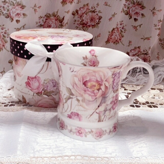 ギフトボックス入りマグカップ　【薔薇雑貨　ローズ雑貨　ティーカップ　食器　グラス　小物入れ　箱　プレゼント　贈答品】