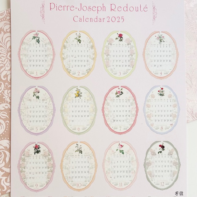 ２０２５年ルドゥーテカレンダー（オーバル型・壁掛けタイプ）　日本製　【薔薇雑貨　ローズ雑貨　文房具　手帳　スケジュール帳】