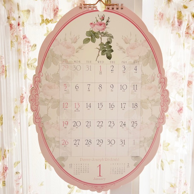 ２０２５年ルドゥーテカレンダー（オーバル型・壁掛けタイプ）　日本製　【薔薇雑貨　ローズ雑貨　文房具　手帳　スケジュール帳】