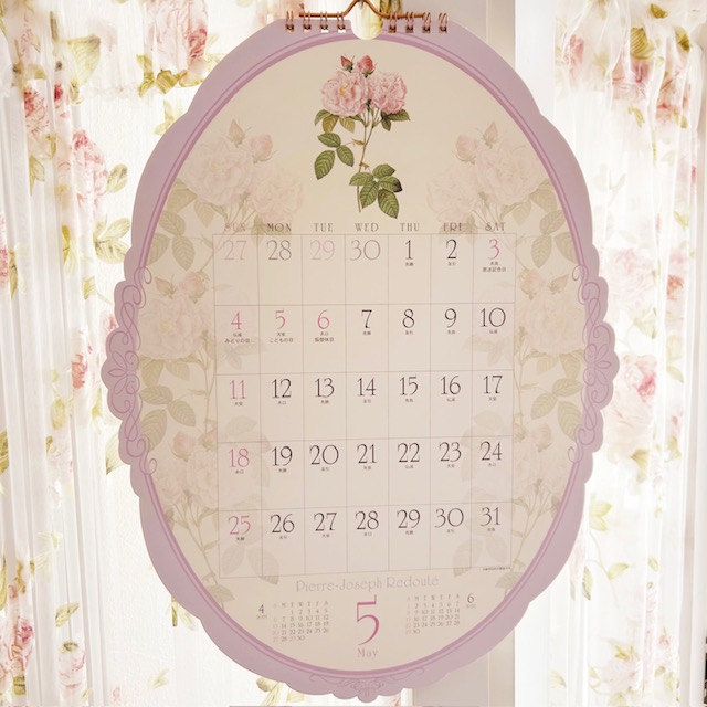 ２０２５年ルドゥーテカレンダー（オーバル型・壁掛けタイプ）　日本製　【薔薇雑貨　ローズ雑貨　文房具　手帳　スケジュール帳】