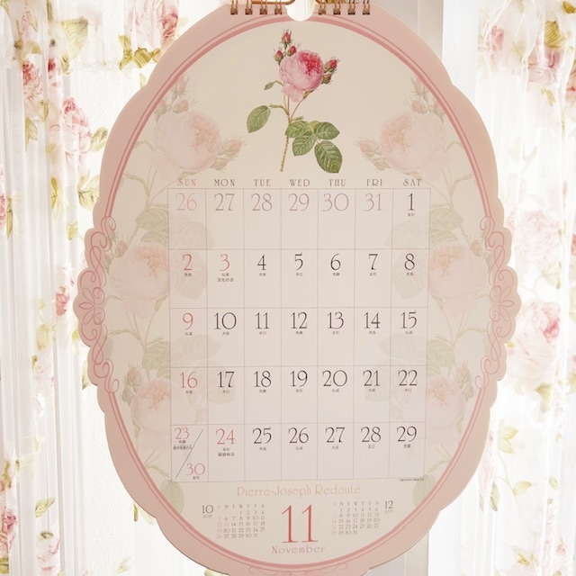 ２０２５年ルドゥーテカレンダー（オーバル型・壁掛けタイプ）　日本製　【薔薇雑貨　ローズ雑貨　文房具　手帳　スケジュール帳】