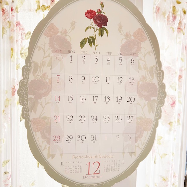 ２０２５年ルドゥーテカレンダー（オーバル型・壁掛けタイプ）　日本製　【薔薇雑貨　ローズ雑貨　文房具　手帳　スケジュール帳】