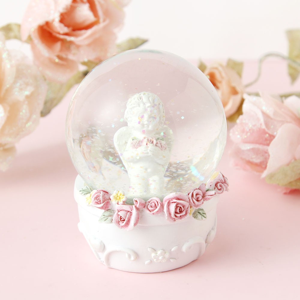 エンジェルキラキラドーム　【薔薇雑貨　ローズ　エンゼル　天使　フェアリー　スノードーム　インテリア　オブジェ　置き物　ギフト　プレゼント　お祝い】