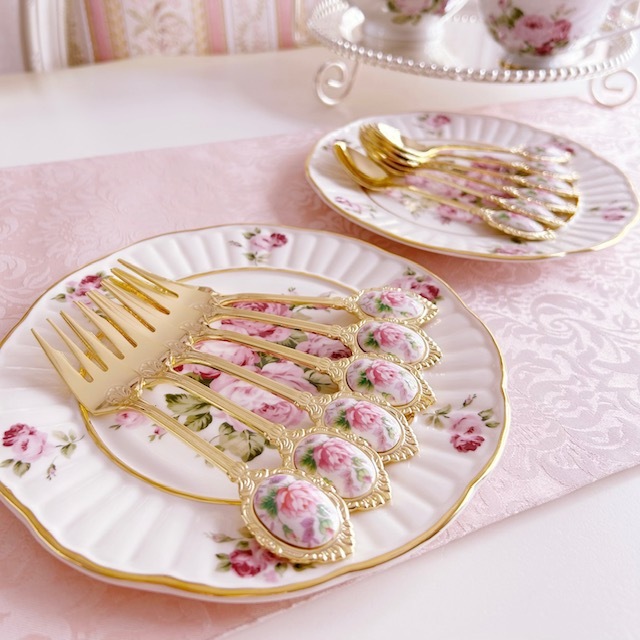 陶器モチーフ付きフォーク　フランセーヌ　日本製　【薔薇雑貨　ローズ雑貨　テーブルウェア　カトラリー　スプーン　陶器　食器　ギフト】