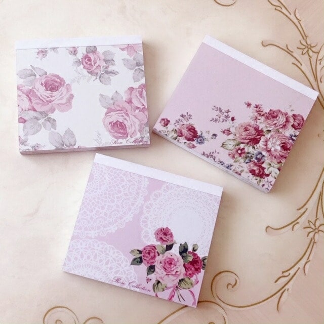 【メール便可】ブロックメモ帳　　ローズコレクション　【薔薇雑貨　ローズ雑貨　文房具　ステーショナリー　レターセット　お手紙】