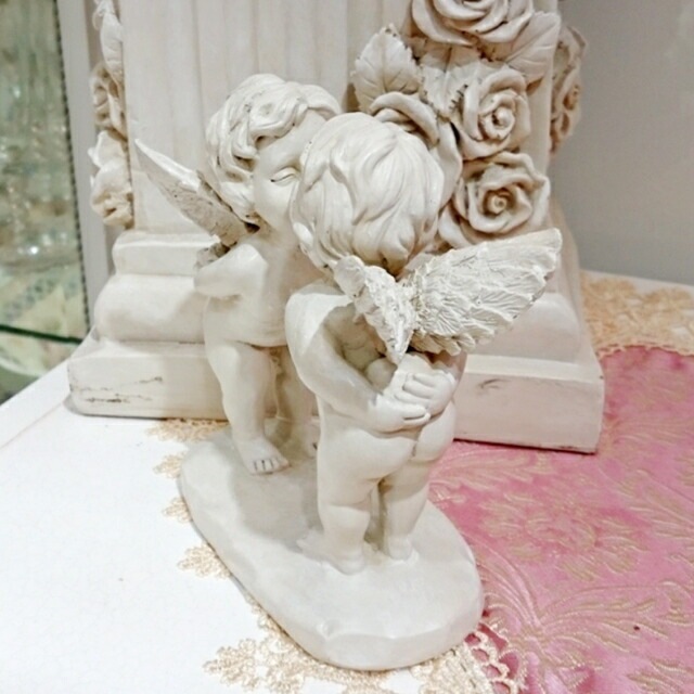キスエンジェル　ガーデニングレジン　【薔薇雑貨　天使雑貨　エンゼル　天使　プリンセス　ロココ　置物　エクステリア　お祝い　プレゼント】