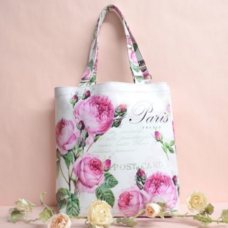 ローズトートバッグ　リング付き　【ショルダーバッグ　サブバッグ　お稽古バッグ　防水　薔薇雑貨　ローズ　バラ　可愛い　プリンセス】