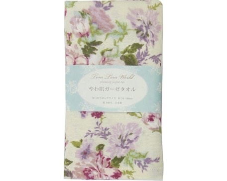 【メール便可】　やわ肌ガーゼフェイスタオル　ローラ　日本製　【薔薇雑貨　タオル　バス　トイレ　ランドリー　ハンドタオル　贈り物】