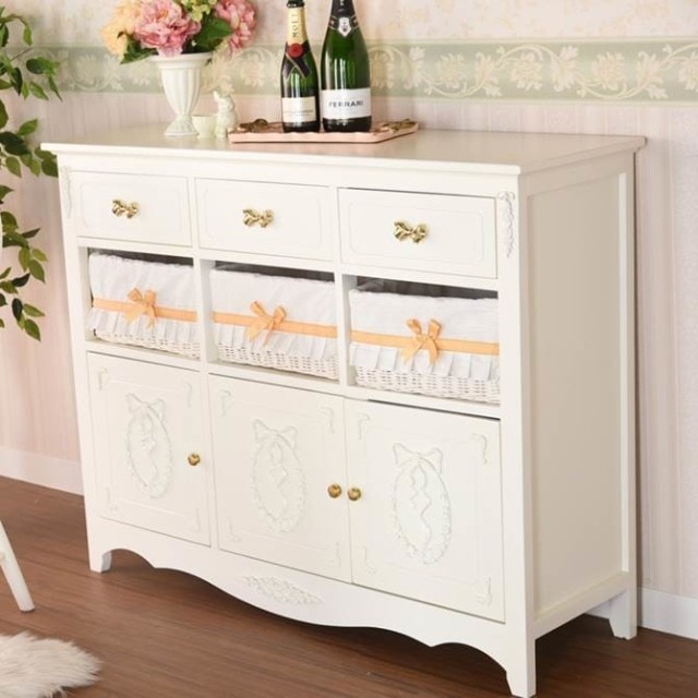 【特別セール】　ガーリープリンセスROCOCO　カウンターキャビネット３D 　【薔薇雑貨　ロココ調家具　ホワイト家具　収納　タンス】