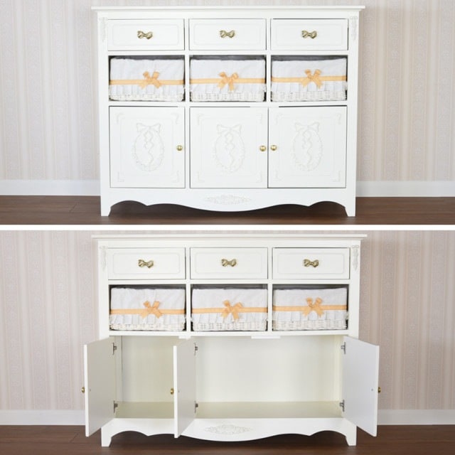 【特別セール】　ガーリープリンセスROCOCO　カウンターキャビネット３D 　【薔薇雑貨　ロココ調家具　ホワイト家具　収納　タンス】