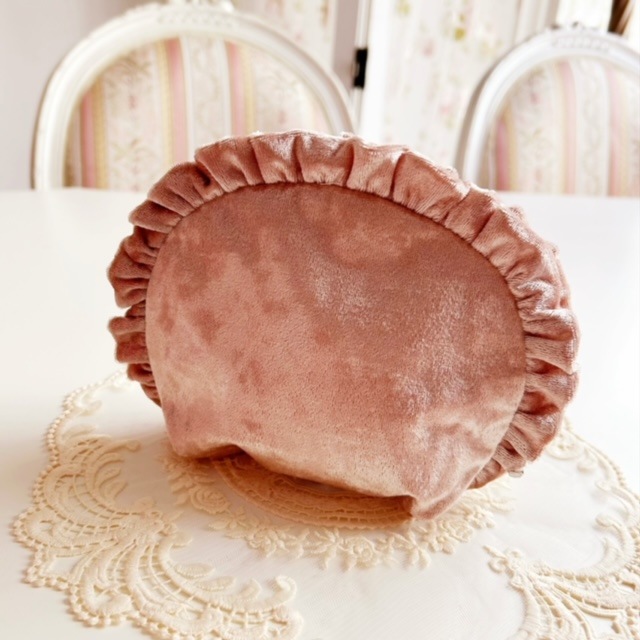 【メール便可】　薔薇レースベロアシェルポーチ　【薔薇雑貨　ローズ雑貨　姫系雑貨　小物入れ　カメオ　プリンセス　ロココ　ポーチ　ギフト】