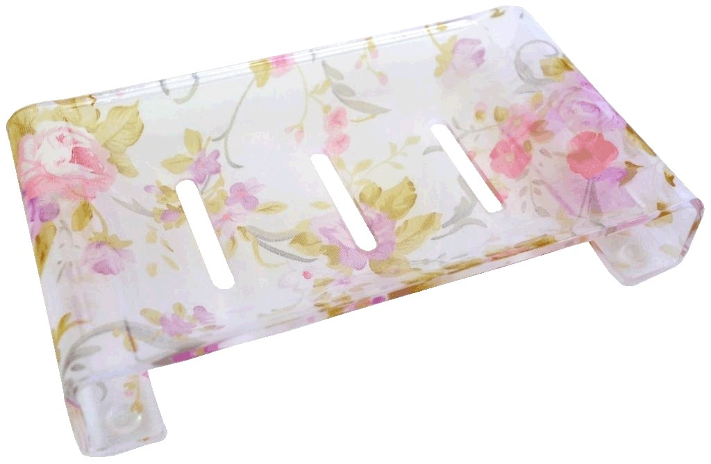 アクリルソープディッシュ　アニマローズ　【薔薇雑貨　ローズ雑貨　バスグッズ　サニタリーグッズ　花柄　ソープトレイ　石鹸皿】