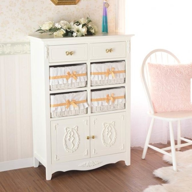 【特別セール】　ガーリープリンセスROCOCO　カウンターキャビネット４D 　【薔薇雑貨　ロココ調家具　ホワイト家具　収納　タンス】