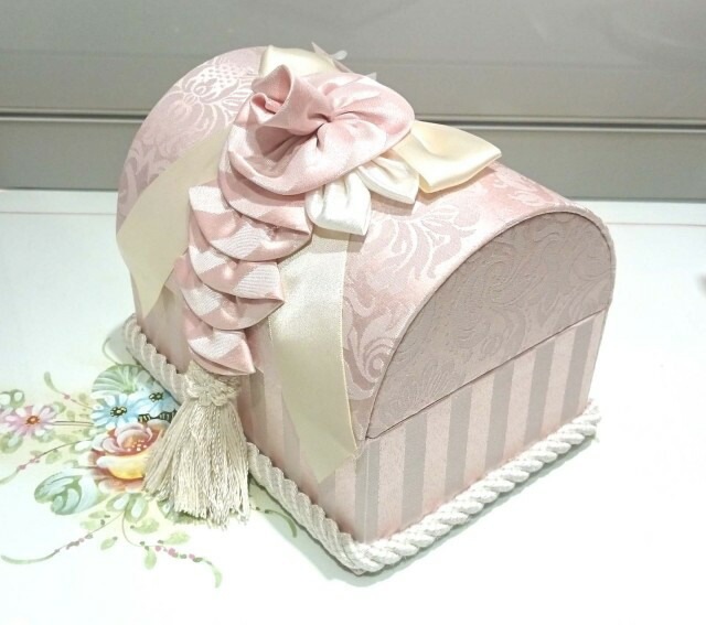 ジェニファーテイラー　ローズコサージュトランクボックス　Haruno　ピンク　【薔薇雑貨　ジュエリーボックス　ロココ　プリンセス　リボン】