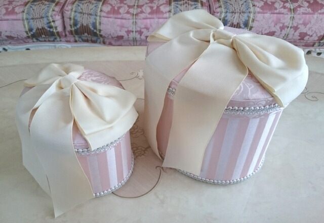 ジェニファーテイラー　リボンオーバルボックス２Ｐセット　Haruno　ピンク　【薔薇雑貨　ローズ雑貨　姫系雑貨　ロココ　プリンセス　収納ボックス　リボン】