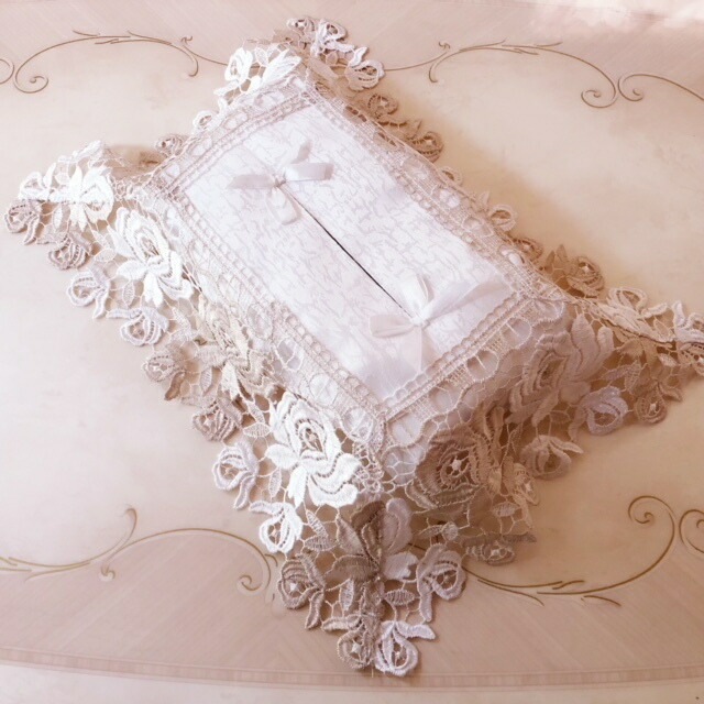 【メール便可】ブリッランテレース　ティッシュボックスカバー　【薔薇雑貨　ローズ　レース　ティッシュケース　クロス　カバー　レース小物　収納】