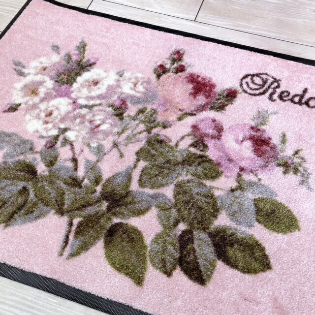 ルドゥーテ　エントランスマット　ピンク　【薔薇雑貨　玄関マット　ラバーマット　ガーデンマット　薔薇柄マット　敷物】