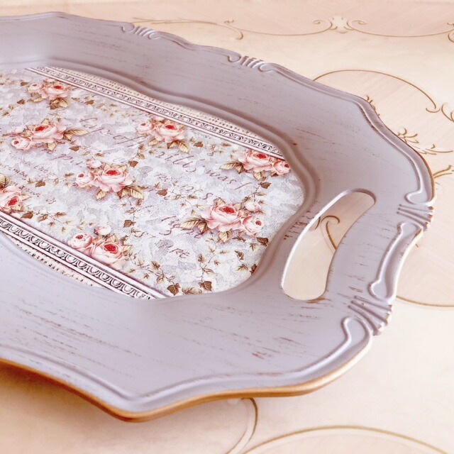 フランスアンティーク　ローズトレー フランス・ローズデザイン ミラートレイ - アンティークと薔薇