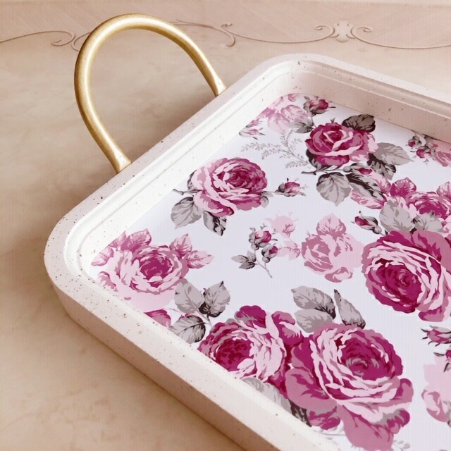 トレー（表面防水加工）　ルーシー　【薔薇雑貨　ローズ雑貨　姫系雑貨　インテリア雑貨　トレイ　お盆】