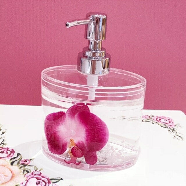 アクリルフラワー　ソープディスペンサー　蘭　【薔薇雑貨　胡蝶蘭　オーキッド　シャンプーボトル　バスグッズ　サニタリーグッズ　水中花　造花】