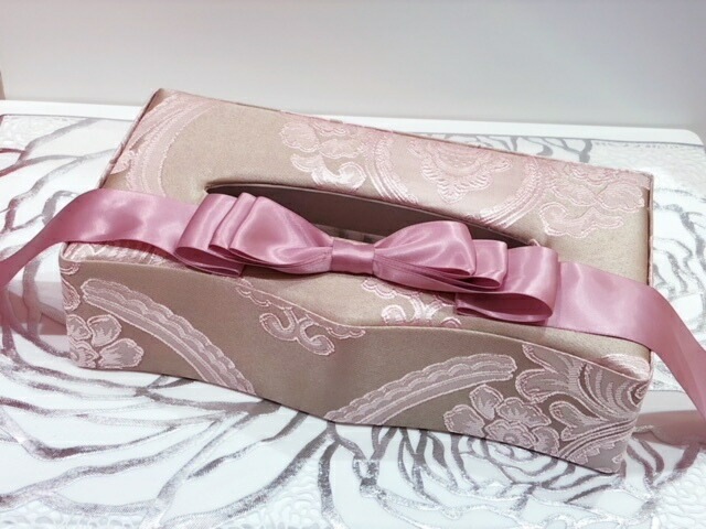 ティッシュボックスケース　ピンク　アクアフラワー　【薔薇雑貨　姫系雑貨　小物入れ　収納ボックス　カルトナージュ　リボン】