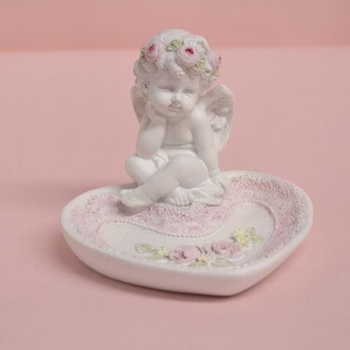 ローズエンゼルトレー　【天使雑貨　エンジェル雑貨　エンゼル雑貨　ハート型　トレイ　置物　お祝い　プレゼント】