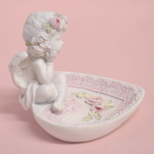 ローズエンゼルトレー　【天使雑貨　エンジェル雑貨　エンゼル雑貨　ハート型　トレイ　置物　お祝い　プレゼント】