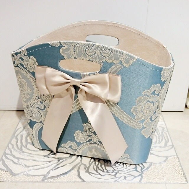 スリッパラック　オペラブルー　アクアフラワー　【薔薇雑貨　姫系雑貨　マガジンラック　玄関収納　小物入れ　カルトナージュ　リボン】