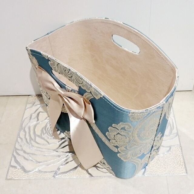 スリッパラック　オペラブルー　アクアフラワー　【薔薇雑貨　姫系雑貨　マガジンラック　玄関収納　小物入れ　カルトナージュ　リボン】