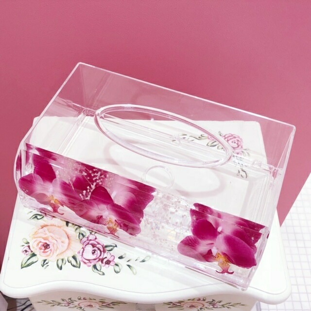 アクリルフラワー　ティッシュボックスケース　蘭　【薔薇雑貨　胡蝶蘭　オーキッド　サニタリーグッズ　水中花　造花　収納　ティッシュケース】
