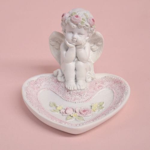 ローズエンゼルトレー　【天使雑貨　エンジェル雑貨　エンゼル雑貨　ハート型　トレイ　置物　お祝い　プレゼント】