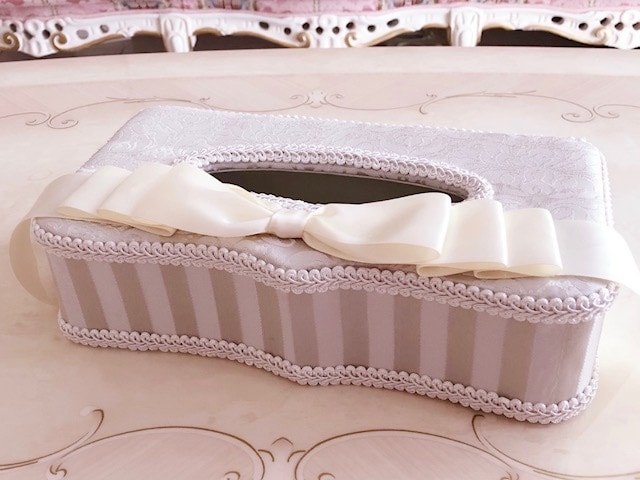 ジェニファーテイラー　リボンティッシュボックス　Haruno　グレー　【薔薇雑貨　ローズ雑貨　姫系雑貨　ロココ　プリンセス　リボン】