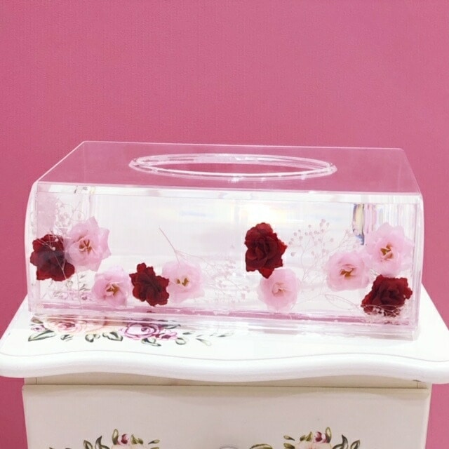 アクリルフラワー　ティッシュボックスケース　ミックスローズ　【薔薇雑貨　ローズ雑貨　サニタリーグッズ　水中花　造花　収納　ティッシュケース】