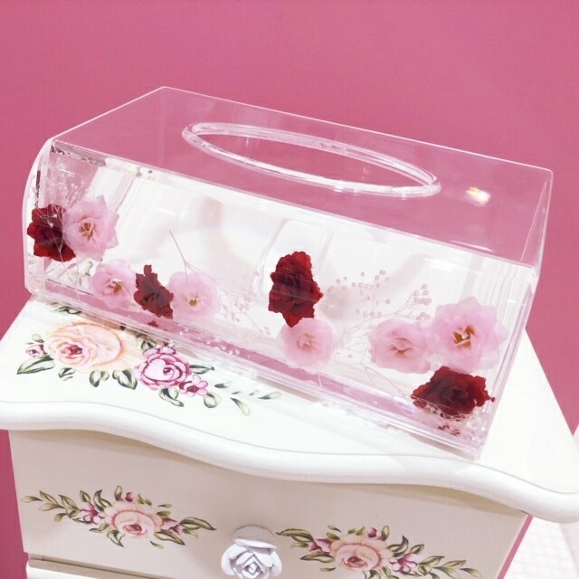 アクリルフラワー　ティッシュボックスケース　ミックスローズ　【薔薇雑貨　ローズ雑貨　サニタリーグッズ　水中花　造花　収納　ティッシュケース】