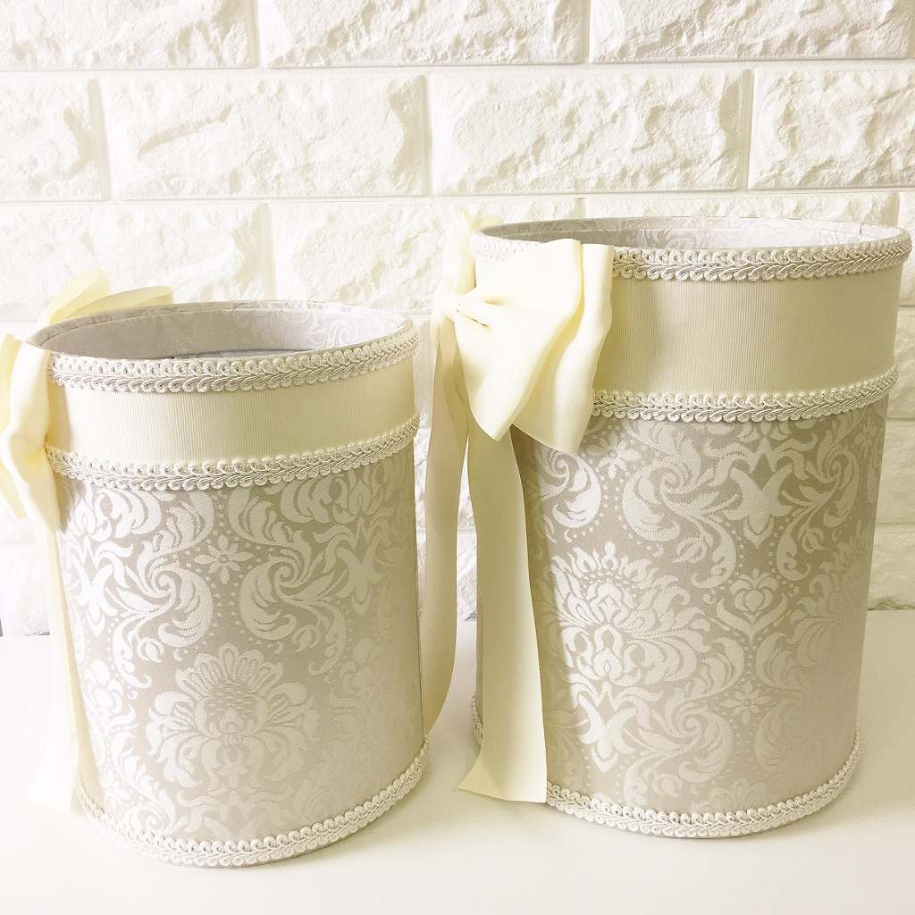 ジェニファーテイラー リボンダストボックス2Pセット Haruno グレー 【薔薇雑貨 ゴミ箱 ロココ プリンセス ヨーロピアン リボン】