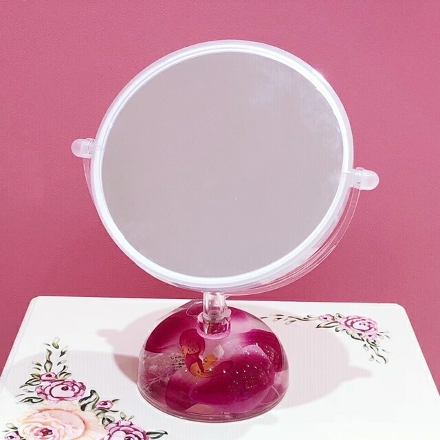 アクリルフラワー　両面スタンドミラー　蘭　【薔薇雑貨　オーキッド　胡蝶蘭　サニタリーグッズ　水中花　造花　鏡　拡大鏡】