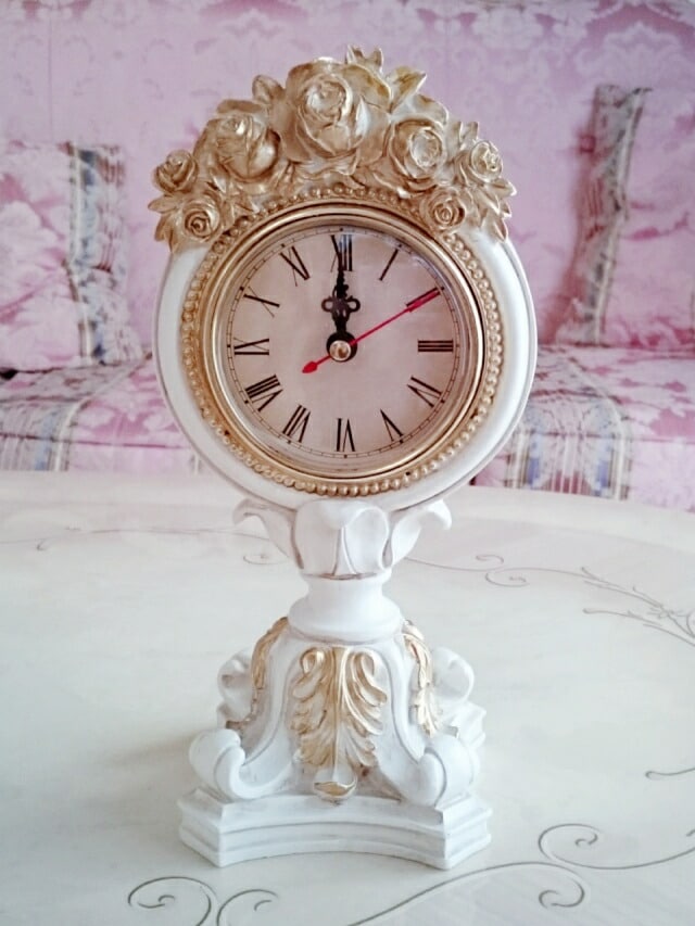 置時計　ゴールドローズ　【薔薇雑貨　ローズ雑貨　シャビーシック　フレンチ　ロココ　時計　クロック　置き物】