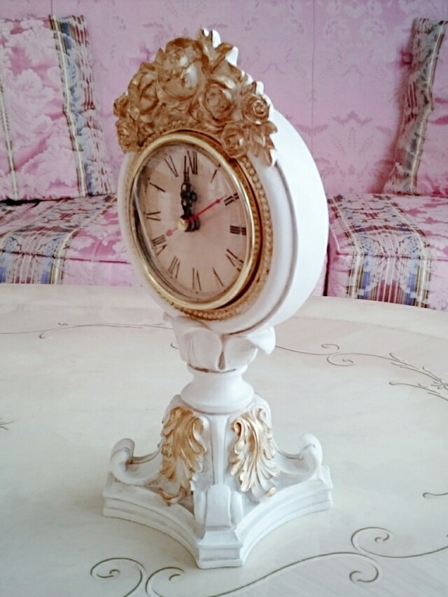置時計　ゴールドローズ　【薔薇雑貨　ローズ雑貨　シャビーシック　フレンチ　ロココ　時計　クロック　置き物】