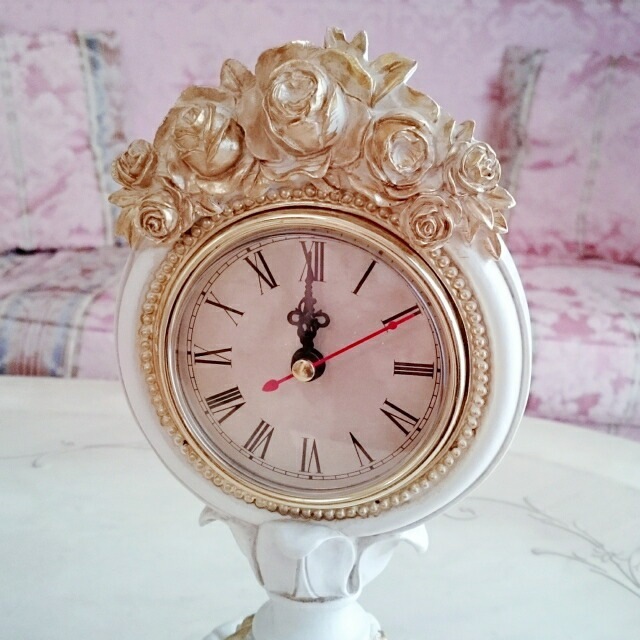 置時計　ゴールドローズ　【薔薇雑貨　ローズ雑貨　シャビーシック　フレンチ　ロココ　時計　クロック　置き物】