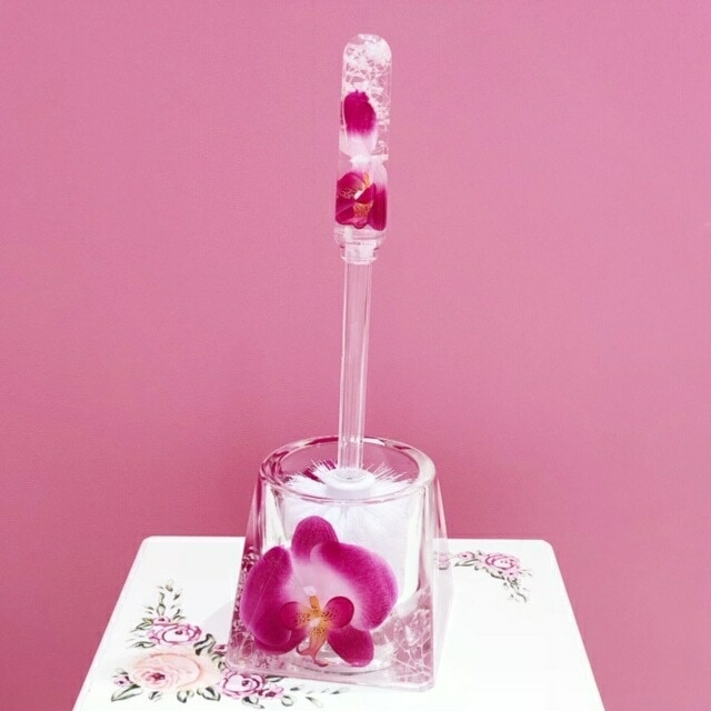 アクリルフラワー　トイレブラシセット　蘭　【薔薇雑貨　胡蝶蘭　オーキッド　サニタリーグッズ　水中花　造花　トイレタリー】