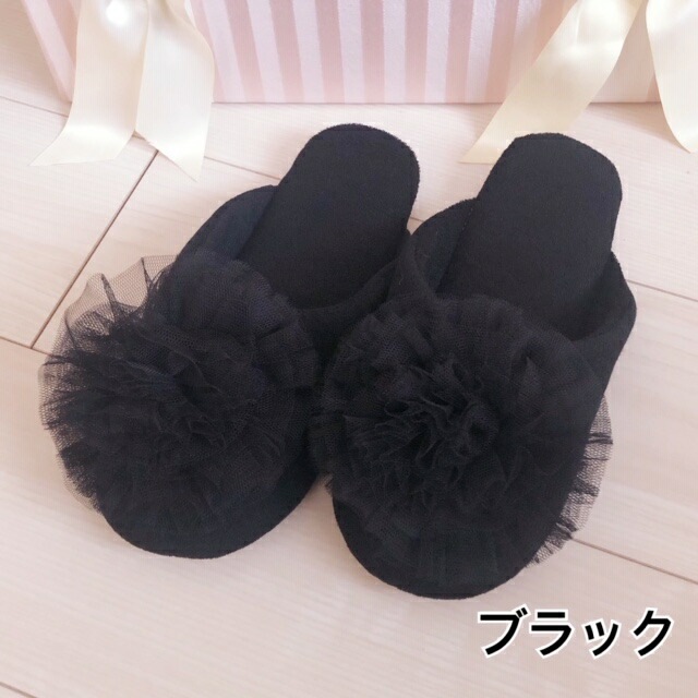 ふわふわチュチュスリッパ　【薔薇雑貨　室内履き　ルームシューズ　大人可愛い　スリッパ　バレリーナ　チュールレース】