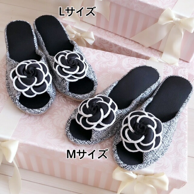 カメリアツイード　ルームシューズ　【室内履き　ヒールスリッパ　美脚効果　美脚スリッパ　ロココ　大人可愛い　足長効果】