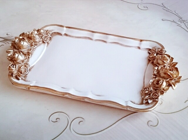 フランスアンティーク　ローズトレー フランス・ローズデザイン ミラートレイ - アンティークと薔薇