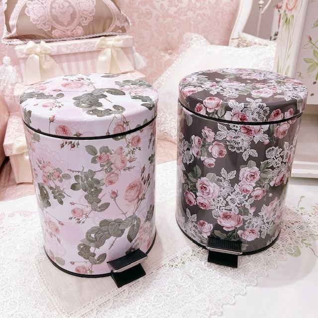 ペダル式ダストボックス　Sサイズ　クロエローズ　【薔薇雑貨　ゴミ箱　収納　小物入れ　ふた付きごみ箱　キッチン雑貨　サニタリー　洗面所】