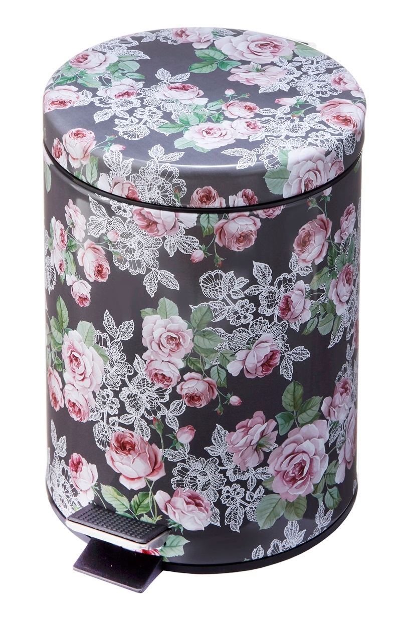 ペダル式ダストボックス　Sサイズ　ティアラローズ　【薔薇雑貨　ゴミ箱　収納　小物入れ　ふた付きごみ箱　キッチン雑貨　サニタリー　洗面所】