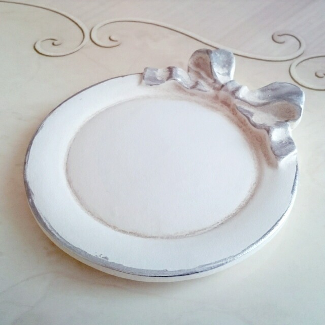 コースター　シルバーリボン　【薔薇雑貨　ローズ雑貨　シャビーシック　トレー　小物入れ　フレンチ　ロココ　アクセサリー】