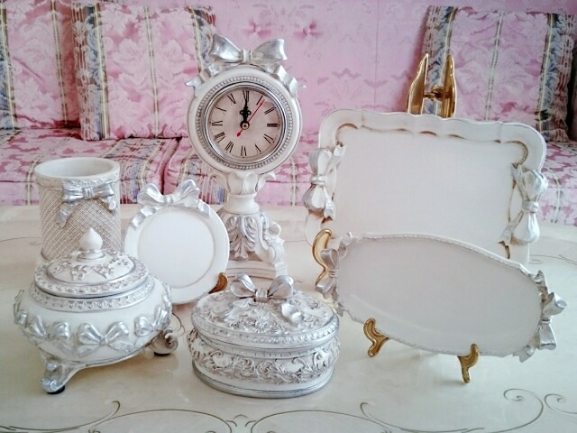 コースター　シルバーリボン　【薔薇雑貨　ローズ雑貨　シャビーシック　トレー　小物入れ　フレンチ　ロココ　アクセサリー】